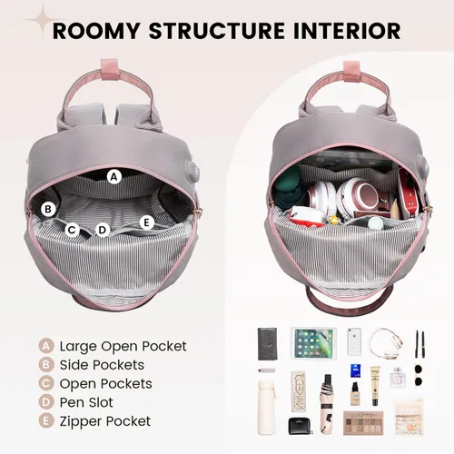 Miniatura 3 de LOVEVOOK Mini mochila para mujeres y niñas, elegante mochila impermeable con puerto USB, bonita mochila para la escuela, viajes, fiestas, Rosa &