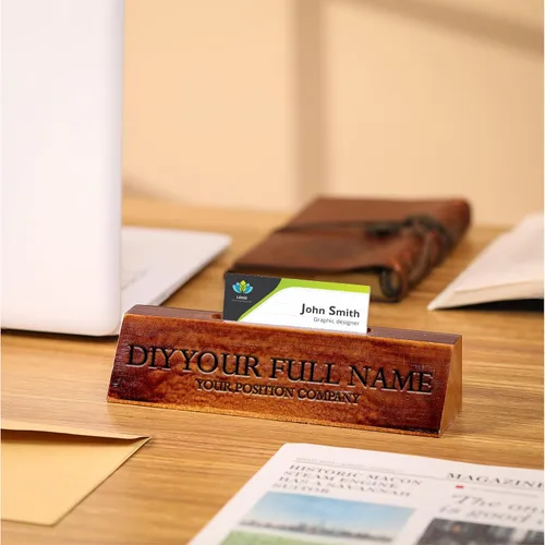 Miniatura 4 de Eersida 2 piezas de placa de nombre de madera en blanco para escritorio, placa de nombre de nogal personalizada de madera DIY para placa de nombre