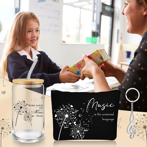Miniatura 6 de Sieral Regalos para amantes de la música para mujeres, regalos para profesores de música, taza de cristal, bolsa musical con cremallera, llavero
