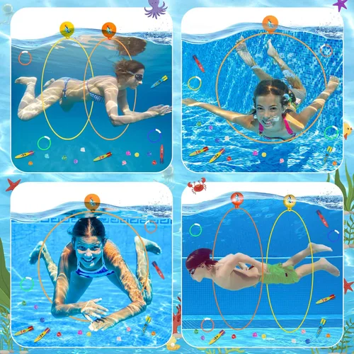 Miniatura 5 de Cludoo 23 piezas de juguetes de piscina para niños, anillos de natación sin estabilidad de montaje, juguetes de buceo en piscina para 3, 4, 5, 6, 7