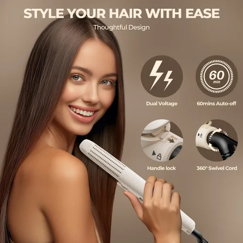 Miniatura 6 de MiroPure Plancha de pelo de plancha plana, alisador y rizador 2 en 1, moldeador de flujo de aire de 360° con aire frío para rizos, cerámica