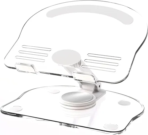 Miniatura 12 de Soporte acrílico para tablet con base giratoria de 360°, soporte plegable ajustable transparente para escritorio, oficina en casa, compatible