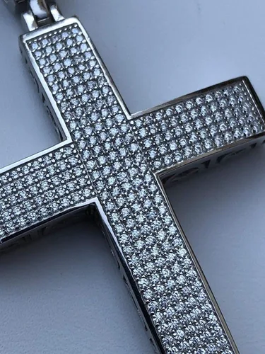 Miniatura 9 de Harlembling Solid 925 Sterling Silver Iced Cross Pendant - Men's - 2x1.5 20 Grams - Fits Up To 8mm Chains!