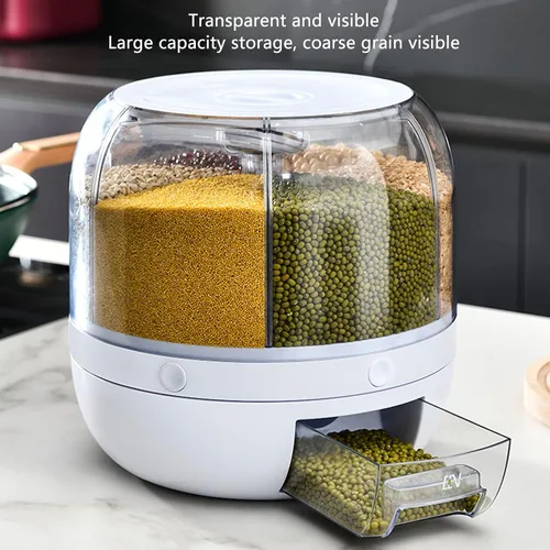 Miniatura 4 de Contenedor de almacenamiento de cereales y cereales de 13.2 libras, dispensador redondo giratorio de 360°, organizador de cocina de 6 compartimentos