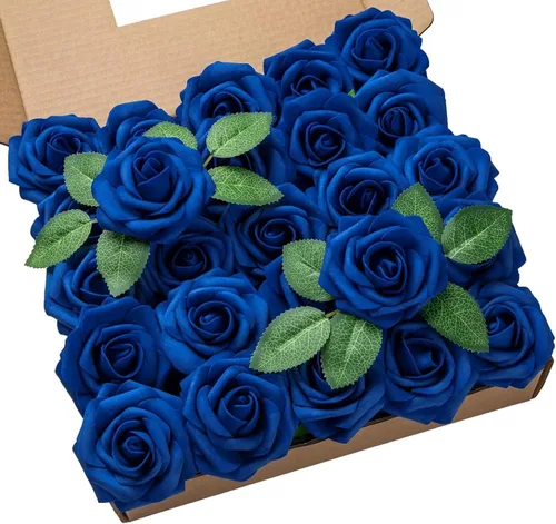 Miniatura 8 de DuHouse 25 rosas artificiales con tallos, flores de espuma de tacto real para bricolaje, ramo de boda, centro de mesa, arreglo floral, fiesta, Verde