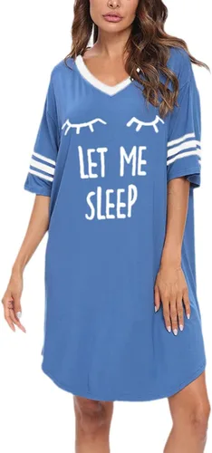 Miniatura 2 de Camisas de dormir para mujer, de manga corta, de algodón, con cuello en V, camisones de gran tamaño, lindo camisón estampado