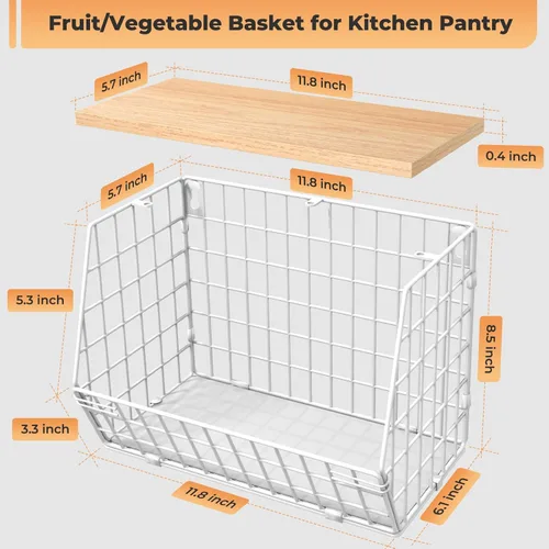 Miniatura 9 de Cesta de alambre para fruta, color blanco, cesta de almacenamiento de frutas y verduras, cesta de frutas para encimera de cocina, apilable