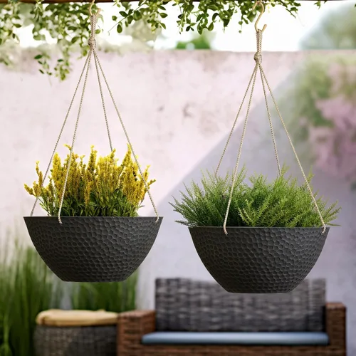 Miniatura 6 de LA JOLIE MUSE Macetas colgantes para plantas al aire libre, maceta colgante grande con agujeros de drenaje, macetas colgantes al aire libre, negro