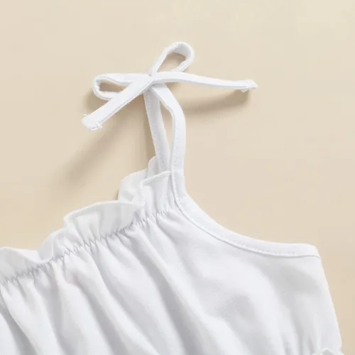 Miniatura 113 de TheFound Trajes de verano para niñas pequeñas, sin mangas, de punto acanalado, halter, pantalones cortos, ropa para recién nacidos, conjunto de 3