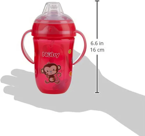 Miniatura 5 de Nuby Comfort Trainer - Vaso de 2 asas con popote con peso de 360 grados y boquilla de silicona suave, 9 onzas, niño, mono rojo
