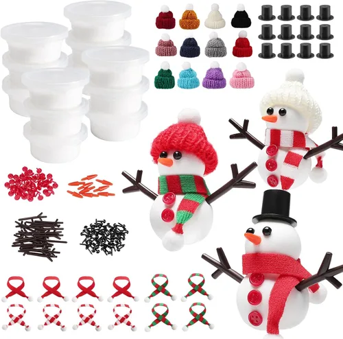 Miniatura 9 de Cosweet Paquete de 6 Kits de Manualidades Navideñas de Muñeco de Nieve para Niños - Kit de Construcción de Muñeco de Nieve con Arcilla de Secado