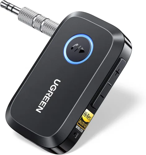 UGREEN Receptor Bluetooth 6.0 para Auto con LDAC, Adaptador Bluetooth AUX de 3.5mm con Cancelación de Ruido AI para Auto, Receptor de Audio