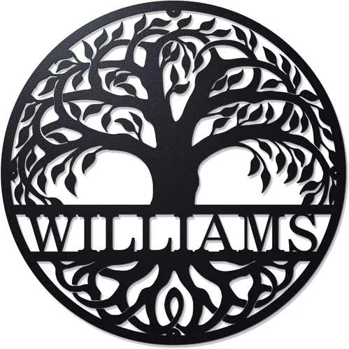 Letrero de árbol genealógico establecido con nombres de familia, letreros de metal personalizados en forma de árbol de la vida para decoración de