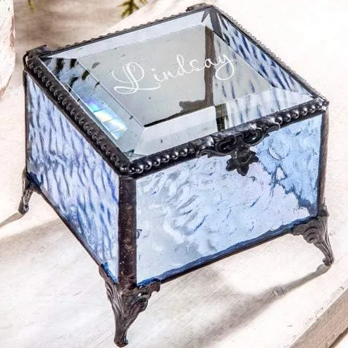 Miniatura 2 de Caja de cristal azul personalizada, vitrina decorativa para tocador, organizador de joyas, regalo de recuerdo para ella, niña, mujer, decoración