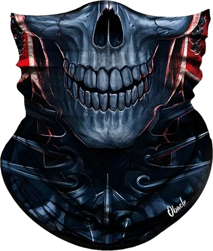 Miniatura 32 de Obacle Bandana máscara facial cuello polaina tubo máscara hombres mujeres para protección solar contra el polvo Bandera de calavera blanca y negra