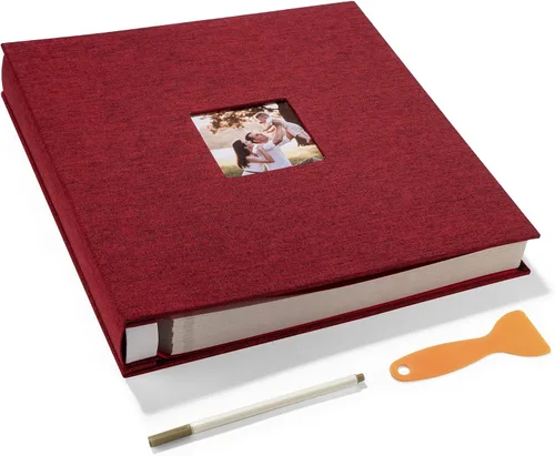Miniatura 23 de HoneyTolly Álbum de fotos autoadhesivo para fotos de 4 x 6 imágenes, cubierta magnética de lino, 15 hojas/30 páginas en blanco para bodas Beige claro
