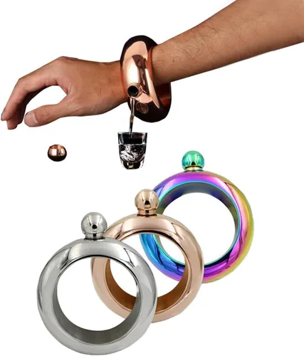 Miniatura 4 de 3.5oz suave acero inoxidable pulsera portátil frasco de cadera para almacenar whisky/alcohol silver Plateado