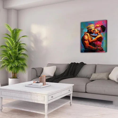 Miniatura 169 de Arte de pared afroamericano, decoración de rey y reina bailarín negro para sala de estar, arte de pareja de amor negro para dormitorio, lienzo