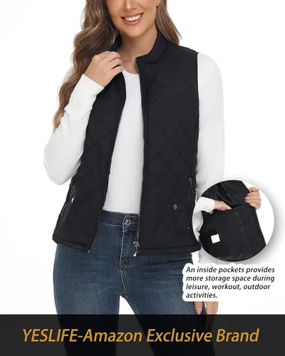 Miniatura 2 de Yeslife Chaleco acolchado para mujer con un bolsillo interior, cuello alto, ligero y acolchado para mujer