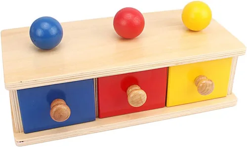 Materiales Montessori para niños pequeños, caja de cajones de madera de tres colores con bola educativa preescolar formación infantil