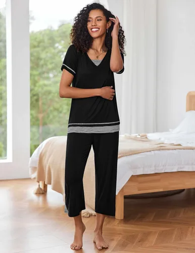 Miniatura 3 de Ekouaer Conjunto de pijama de manga larga para mujer, conjunto de pijama con cuello en V y bolsillos