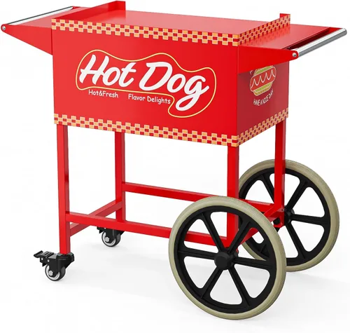 ROVSUN Carrito para perros calientes – Soporte móvil para máquina de perros calientes de 5 a 7 rodillos con estantes, asas y ruedas, soportes de