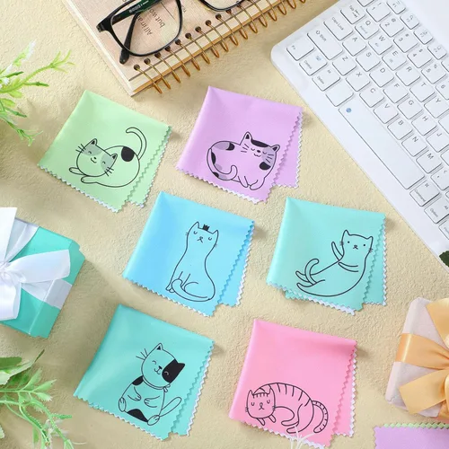 Miniatura 5 de Sinmoe 20 piezas de paño de limpieza de microfibra con diseño de gatito lindo, paño de microfibra de regalo, suave y multicolor, limpiador de gafas
