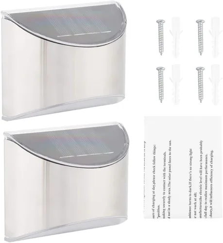 Miniatura 8 de Keenso Luces solares de seguridad de acero inoxidable, elegante lámpara de pared para exteriores, lámpara de pared LightControl con 4 LED, IP55