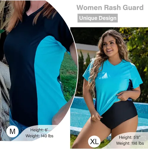 Miniatura 8 de Tournesol Women's Rash Guard Short Sleeve Swimsuit Swim Shirt UV Swimwear Tee Bathing Suit Tops only v Neck UPF50+
