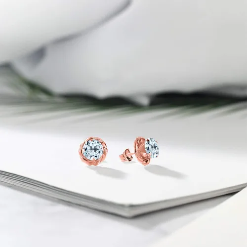 Miniatura 249 de Gem Stone King Aretes de plata de ley 925 de 0.236 in con piedra natal redonda para mujer
