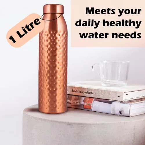 Miniatura 3 de NORMAN JR, 100% Pure Copper Water Bottle 1L - Gift Box of 6, Hammered, Ayurvedic Copper Bottle Gift Set for Women & Men. Best Present For Fathers &