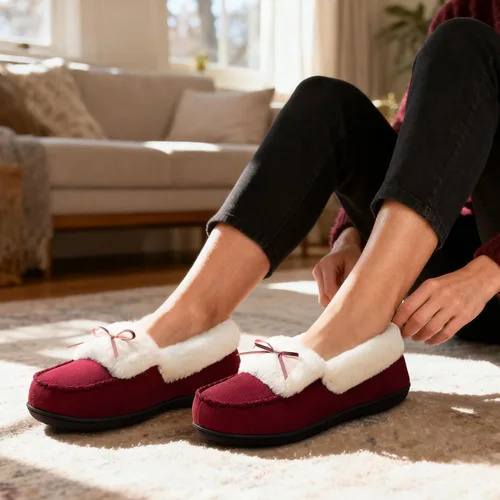 Miniatura 2 de RockDove Pantuflas tipo mocasín de microgamuza con forro de piel sintética para mujer