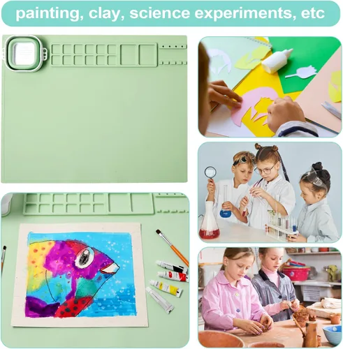 Miniatura 5 de AWOKE Tapete de pintura de silicona para protección de mesa, tapete de arte lavable de 20 x 16 pulgadas con 1 taza de agua para niños, tapete