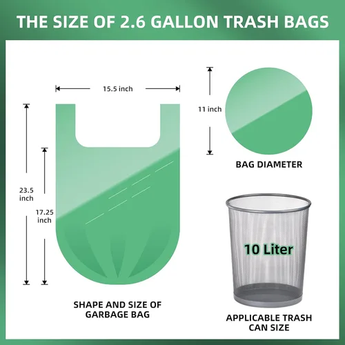 Miniatura 2 de Bolsa de basura de 2.6 galones, 150 unidades, bolsas de basura sin perfume con asa fuerte, se adaptan a cubos de basura de 10 litros, tres