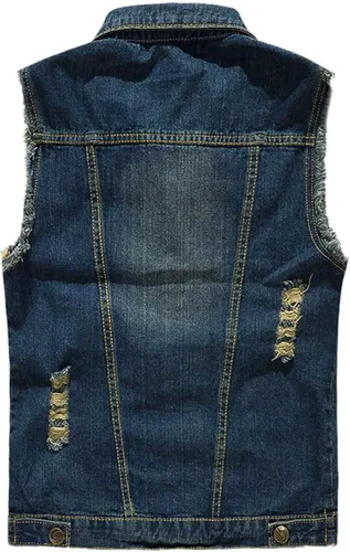 Miniatura 2 de NASKY Chaleco de mezclilla retro rasgado, sin mangas, chaleco y chaqueta de mezclilla