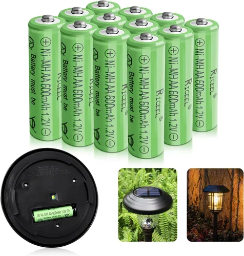 Baterías AA recargables para luces solares 600mAh doble AA batería 1.2V AA baterías recargables baterías solares tamaño AA luces de jardín,