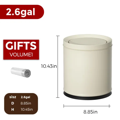Miniatura 8 de Cubo de basura de metal blanco hueso de 2.6 galones con tapa, doble cubo, tapa oscilante, cesta de basura redonda para baño, dormitorio, oficina
