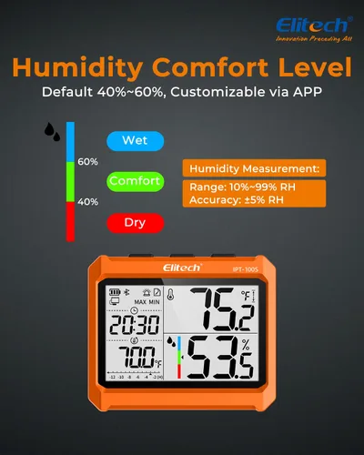 Miniatura 3 de Elitech Termómetro higrómetro digital Bluetooth, termómetro para refrigerador con aplicación gratuita, monitor de humedad de temperatura en tiempo