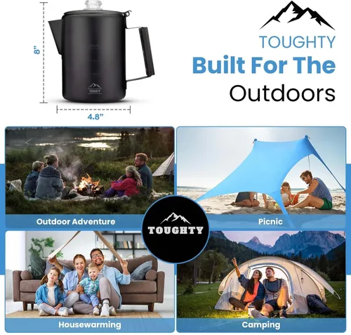 Miniatura 3 de Cafetera Percoladora Toughty Yosemite – Cafetera Clásica de Estufa para Acampar, Senderismo y Hogar, Olla Duradera de Acero Inoxidable, Compatible