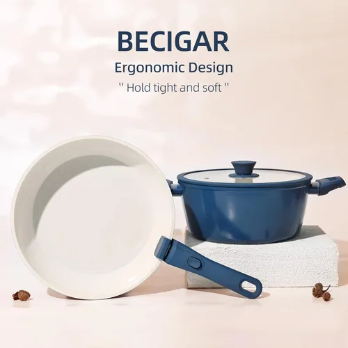 Miniatura 4 de BECIGAR Juego de 23 ollas y sartenes de cerámica, antiadherentes con mango desmontable, juego de cocina de inducción con mango extraíble, incluye