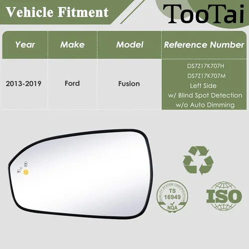 Miniatura 2 de Espejo de repuesto para el lado del conductor, compatible con vehículos Ford, Fusion 2013-2019, calentado con detección de punto ciego, sin