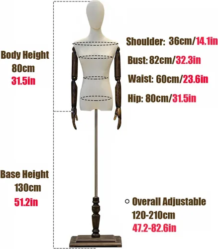 Miniatura 7 de Female Mannequin Torso Body Dress Form, Clothing Display Tailors Dummy Sewing with Wood Stand for Jewelry , Adjustable 47.2-82.6 Inch Adjustable