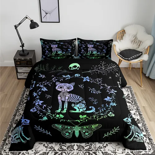 Miniatura 21 de Castle Fairy Juego de edredón tamaño twin con lobo, animales salvajes y plantas, exótico, bohemio, loto misterioso, colección de cama suave