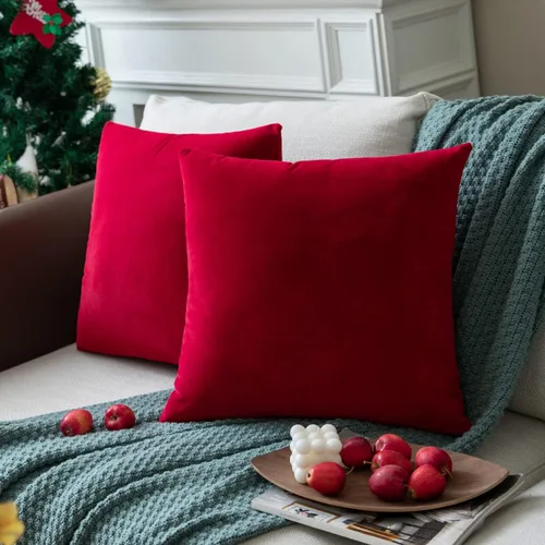 Juego de 2 fundas de cojines decorativos de terciopelo sólido de color rojo brillante, fundas de almohada acogedoras y suaves para sofá, sillón,