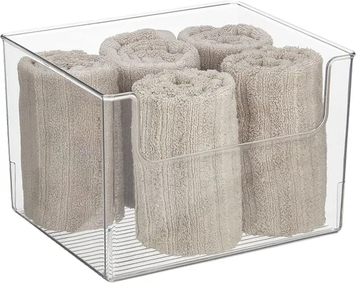 Miniatura 4 de mDesign - Organizador de almacenamiento con frente abierto de plástico moderno para organización de baño - Estante de tocador, casillero, gabinete