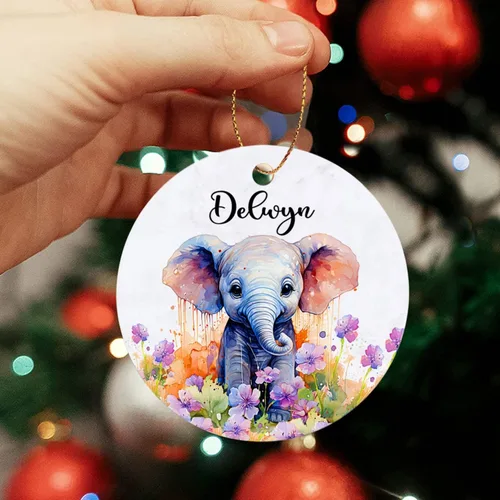 Miniatura 5 de Adorno de elefante de Navidad 2025, lindo adorno de elefante personalizado para árbol de Navidad, adornos de elefantes florales para bebés, regalos