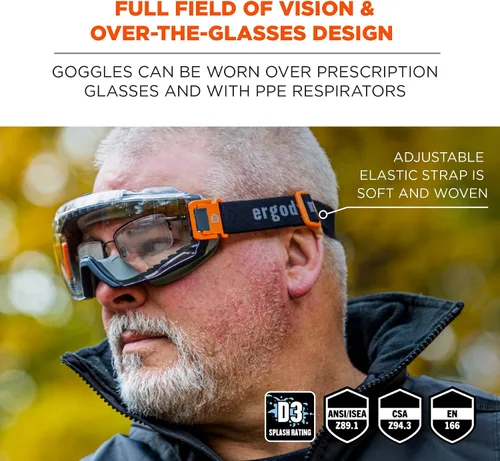 Miniatura 2 de Ergodyne Skullerz Modi - Gafas protectoras de seguridad OTG, ventilación indirecta, antiniebla, resistentes a los arañazos