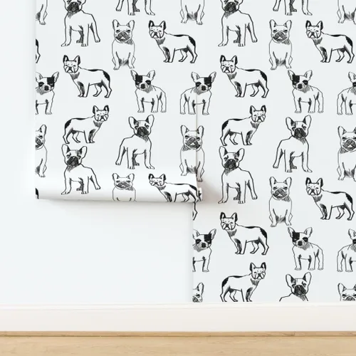 Miniatura 3 de Papel tapiz de grado comercial Swatch – Bulldog francés Negro Blanco Perros Frenchie Monocromo Lindo Cachorro Tradicional Papel pintado por