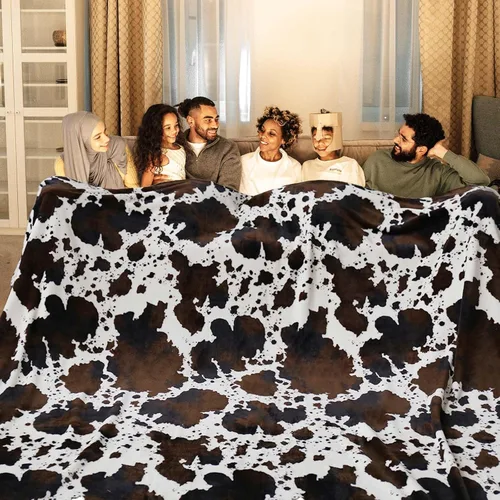 Miniatura 16 de Bnuitland Manta de franela con estampado de vaca marrón (50x70 pulgadas) con bolsa de almacenamiento, manta decorativa de doble cara súper suave