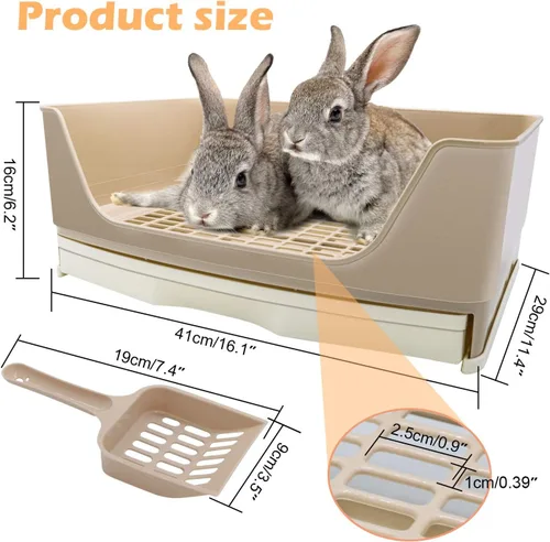 Miniatura 2 de BWOGUE - Caja de arena grande para conejos, orinal de entrenamiento con esquina y cajón, bandeja para mascotas más grande para cobayas adultas